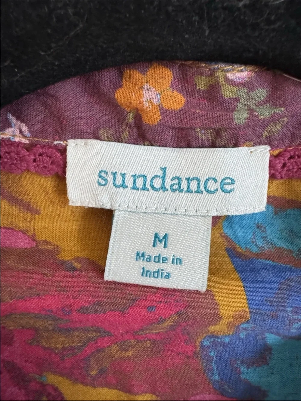 Sundance Yellow Blue Floral Ruffle cotton Button Up Top Size M